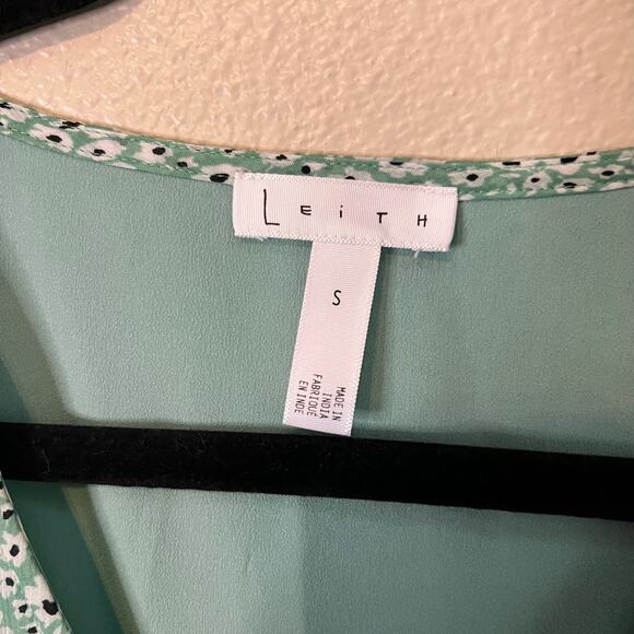 Leith Anthropologie Green and White Floral Ruched Dress Size S - Picture 5 of 6